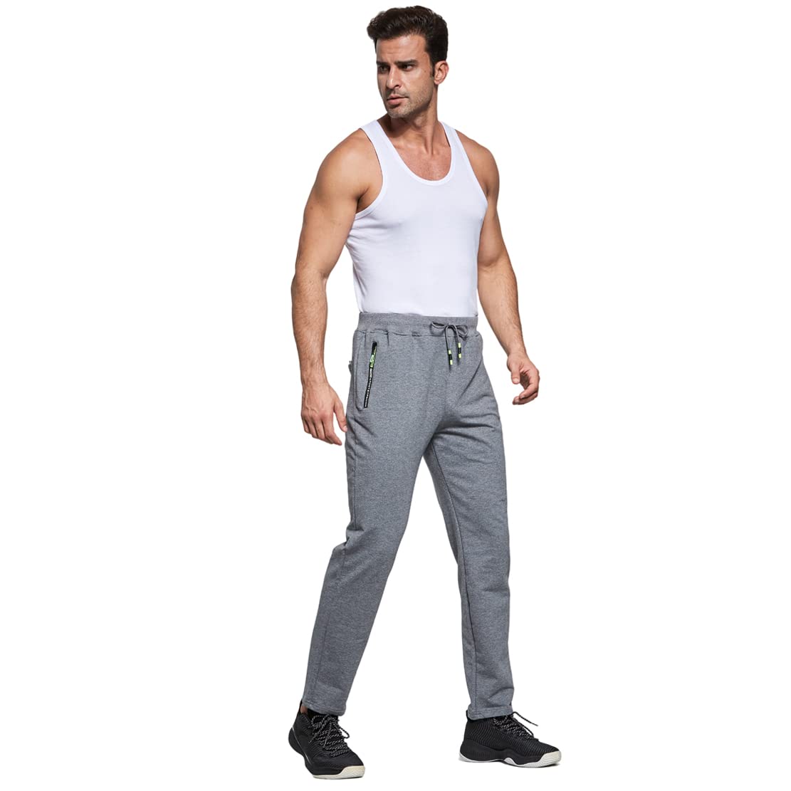 ZOXOZ Pantaloni Sportivi Uomo Cotone con Tasche Zip Elastico in Vita con Coulisse