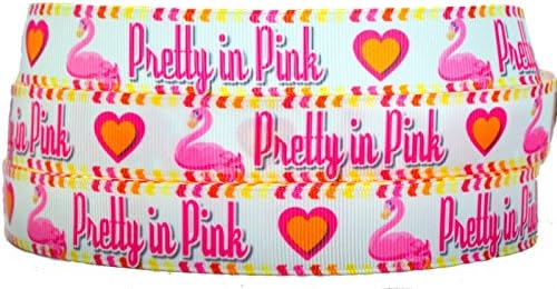 craftsociete 5 Yards Pretty in Pink - Flamingo Design Grosgrain Ribbon 7/8" Inch 22mm