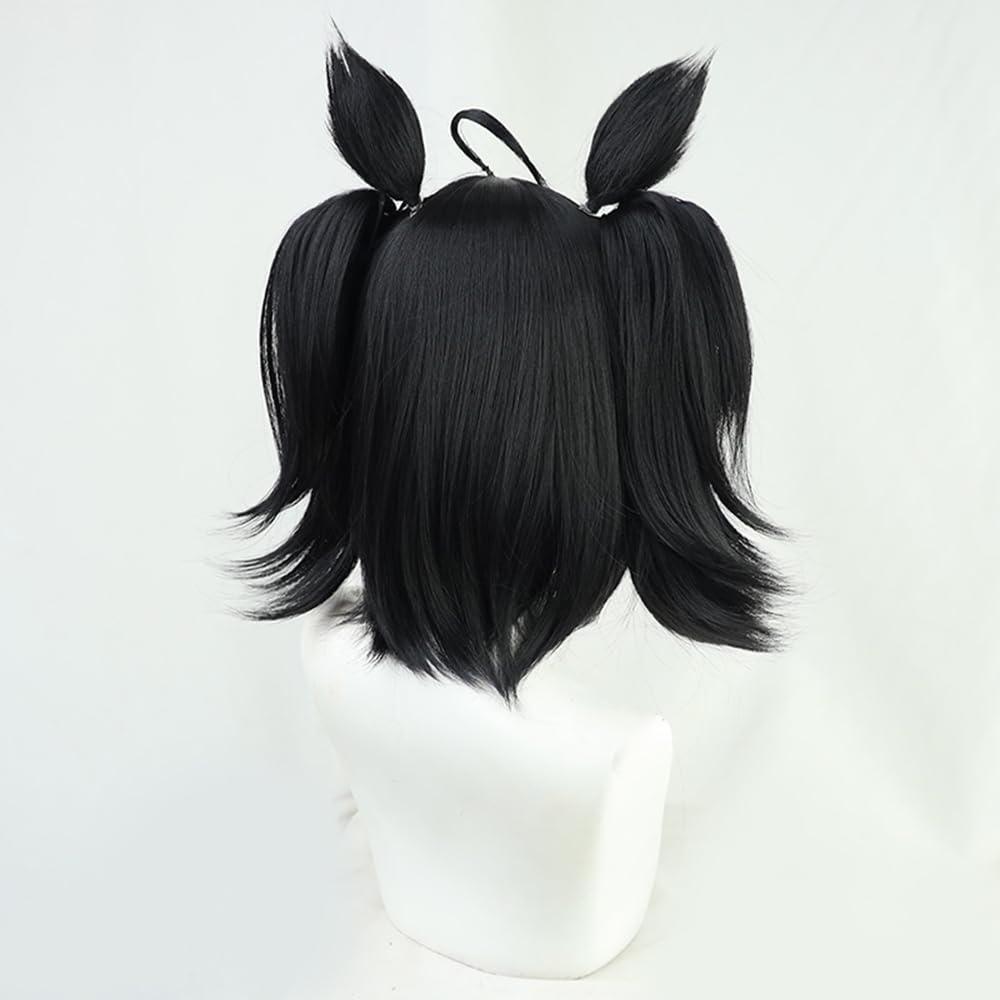 Kitasan Black Cosplay Wig Ombre Black Hair Wigs Short Straight Wigs with Bang Cosplay Show Wig + Ears + Tail