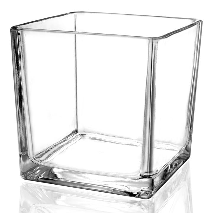 Comrzor 1 jarrón cuadrado de cristal de 10 x 10 x 10 cm, jarrón transparente para centros de mesa, portavelas para eventos de fiesta de boda, decoración del hogar