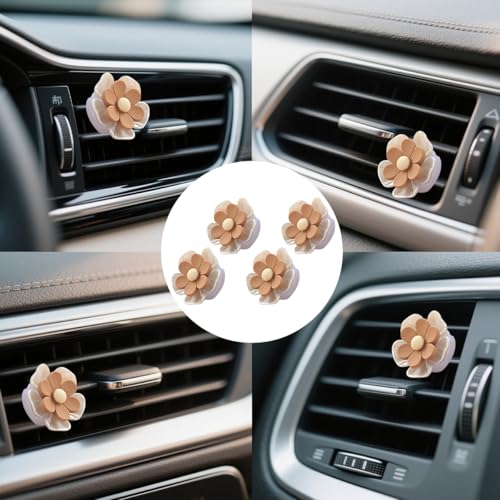 Image of Flower Car Air Vent Clips, 4 PCS Cute Vehicle Air Conditioning Outlet Clamps, Automotive Interior Dashboard Charm Decoration Accessories, Universal for Sedan, SUV, Truck (Coffee)