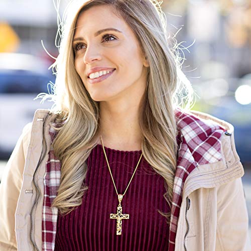 LIFETIME JEWELRY Large Filigree Crucifix Cross Necklace for Men & Women 24k Gold Plated3