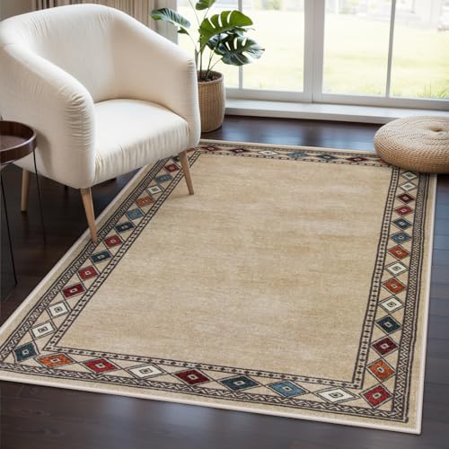 Image of Lahome Modern Bordered Machine Washable Rug, Ultra-Thin Soft 3x5 Rugs for Entryway Bedroom, Non-Slip Stain Resistant Small Carpet for Laundry Entry (3'x 5',Beige)