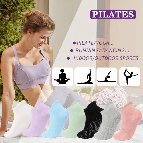 Image of loudashuaiqi Grip Pilates Socks Non Slip Athletic Yoga Socks with Grips for Women Grippy socks for Hospital Workout Barre