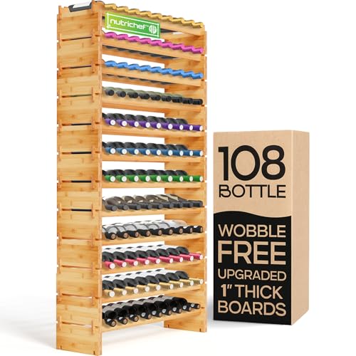 NutriChef Bamboo Wine Rack - 108 Bottles