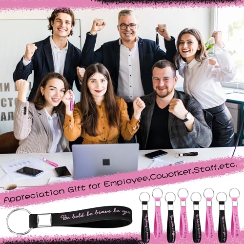 Image of Fumete 24 Pcs Inspirational Keychain Gift Employee Appreciation Gift for Women Motivational Key Rings Thank You Keychain(Black & Pink)