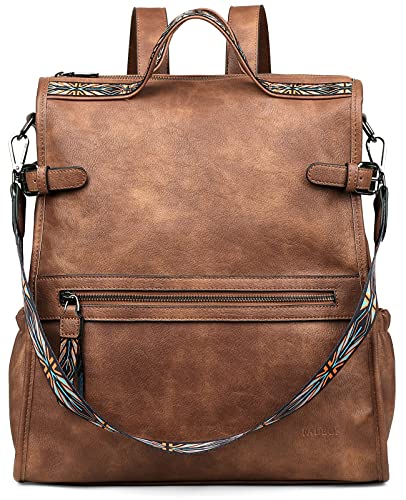 Fadeon Backpack Purse For Women Designer Ladies Shoulder Bag Vegan Leather Large Travel Womens Backpack Purse Brown #TOP5