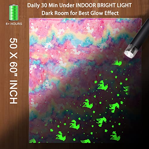 Glow In The Dark Personalized Unicorn Blanket For Girls, Kids Toddler Toys Birthday 1 2 3 4 5 6 7 8 Year Old Gifts Blanket Rainbow Lightweight Boys Soft Fleece Throw Blankets Pink 60X50 #TOP2