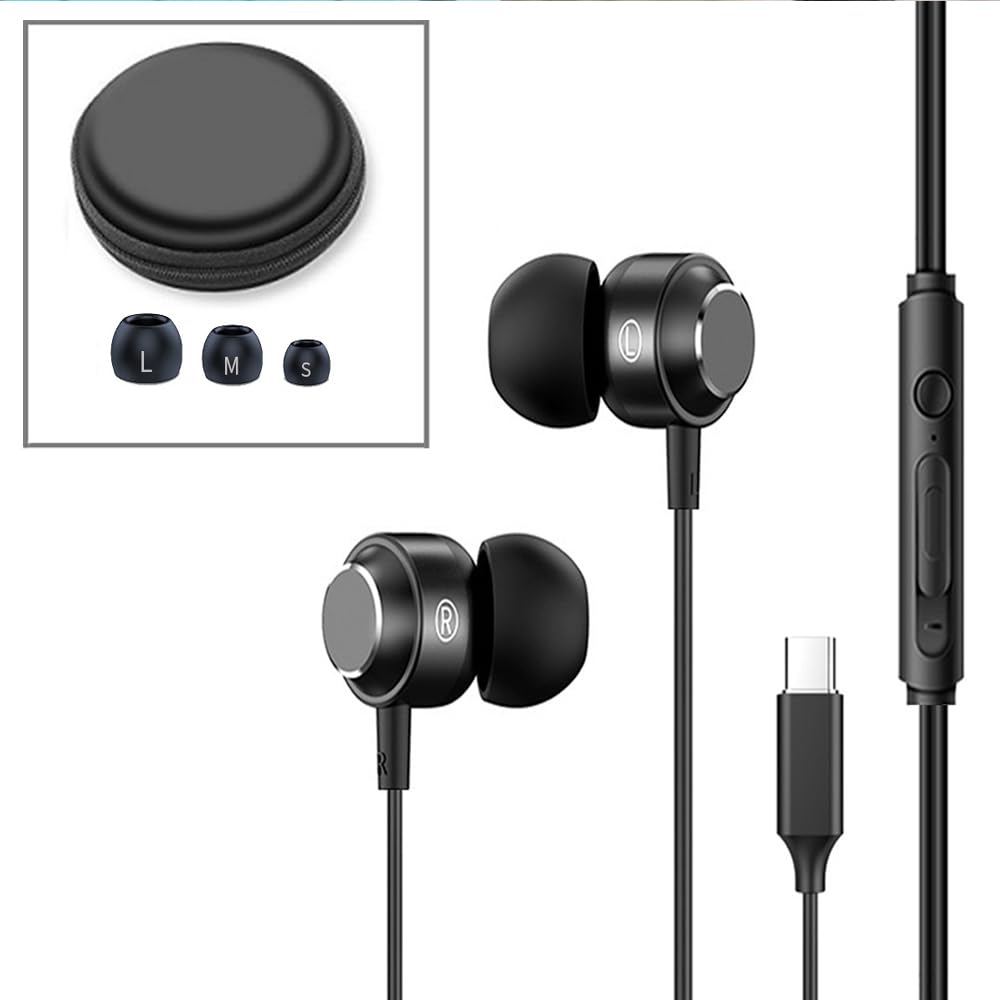 USB C Headphones Wired Earphones for iPhone 16/15, Type C Wired Earbuds with HiFi Stereo Sound Mic Volume Control for iPhone/Samsung Galaxy/Tablets