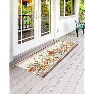 Front door mat farmhouse flower plants boho retro american pastoral indoor outdoor entrance doormat washable floor mats for front door bathroom kitchen runner rugs 24×71 inch  urban country home decor