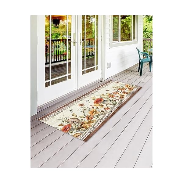 Front door mat farmhouse flower plants boho retro american pastoral indoor outdoor entrance doormat washable floor mats for front door bathroom kitchen runner rugs 24×71 inch  urban country home decor