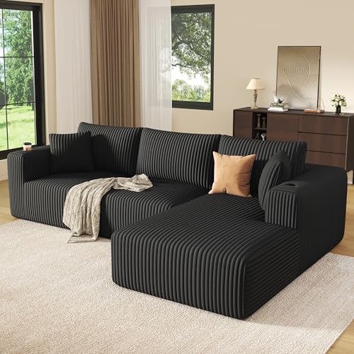 DURASPACE 275cm Ecksofa Modulares Sofa, L-Form 3-Sitzer Boneless Couch aus Cordstoff mit tiefer Sitzfläche,Schlafsofa für Wohnzimmer & Schlafzimmer (Keine Montage)