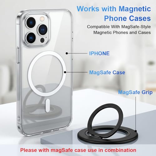 Image of ZORBES Magnetic Phone Ring Grip 360 Swivel Phone Grip Holder for Magsafe Phone, Ultra Slim Folding Metal Phone Ring Phone Desk Stand Phone Support for Videos, Travel, Work