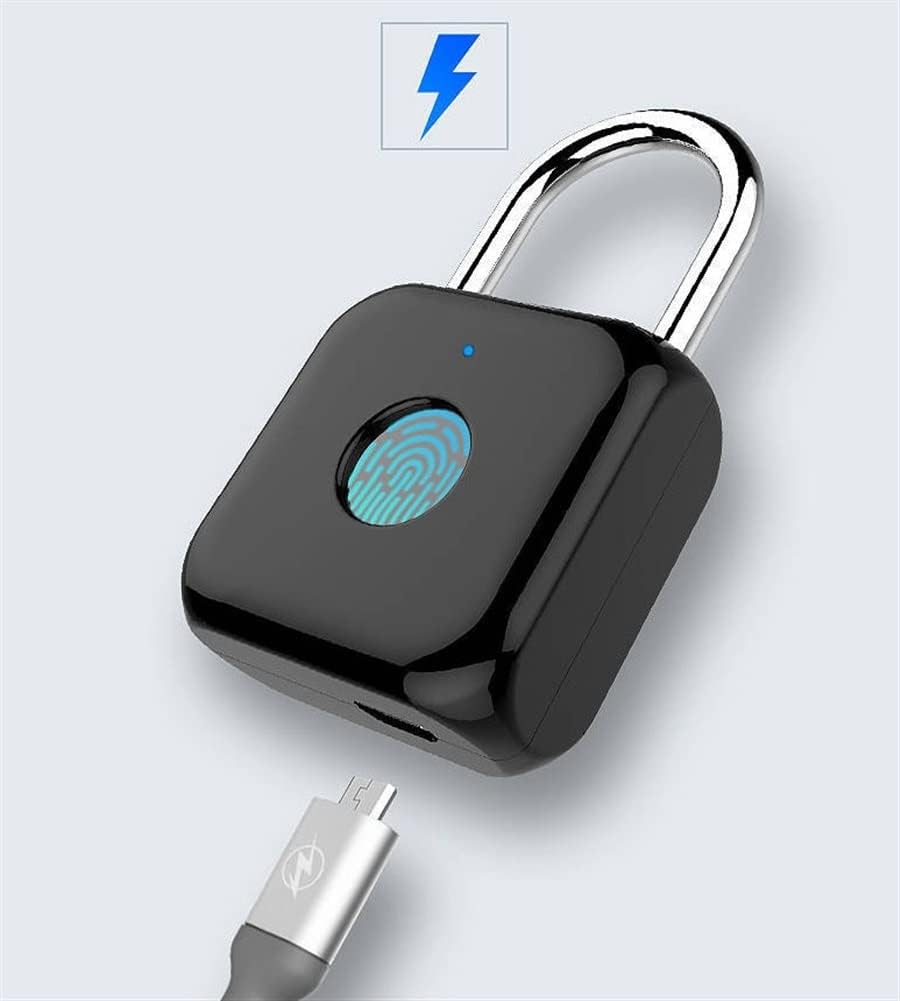 Fingerprint Padlock, Smart Padlock, Waterproof, USB Rechargeable, Biometric Lock with Keyless for Lockers, Office, Gym, Factory, Garage, Cabinet, Black