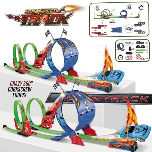 Image of High Speed Racing Car Track with Loop for Kids 6-12 Years Old |1Playset Crazy 360 Degree Corkscrew Super Cars Track Launcher Build & Playing Fun Toys for Boys| Girls Birthday Gift for Children