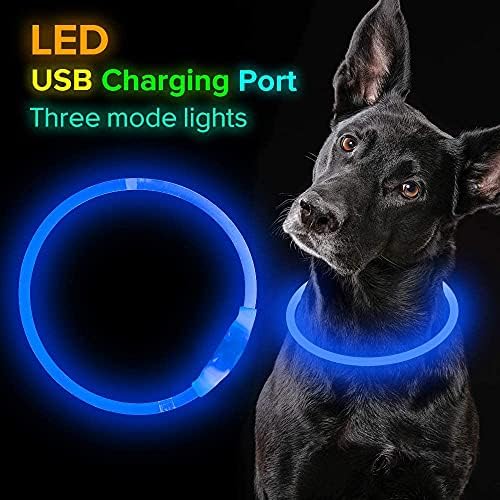 LED Dog Collar, Light Up Dog Collar Flashing Led Light for Night Walking, LED Dog Collar USB Rechargeable Adjustable Cut to Size Glow Light Collar for Puppy Small Medium and Large Dogs
