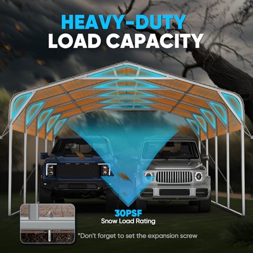 Image of ADVANCE OUTDOOR 2 Car Metal Carport, Heavy Duty 20x20 ft Garage Shelter with Pre-Drilled Holes, 30 PSF Snow Load, UV & Rust Resistant for Cars, Boats, Equipment
