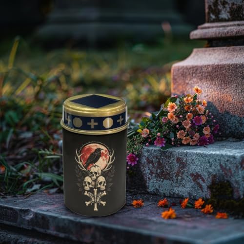 Image of Blood Moon Crow Solar Memorial Lights for Graves 2 Pcs | Outdoor Flameless Candle Lamp, Waterproof Solar Eternal Lights for Grave Memorial Gift Halloween Decoration
