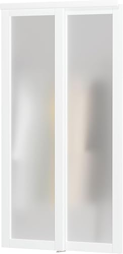 Miniatura 28 de Puerta corrediza para armario, 48 x 80 pulgadas (doble 24 pulgadas), puerta corredera de doble K, accesorios incluidos, panel preperforado necesita