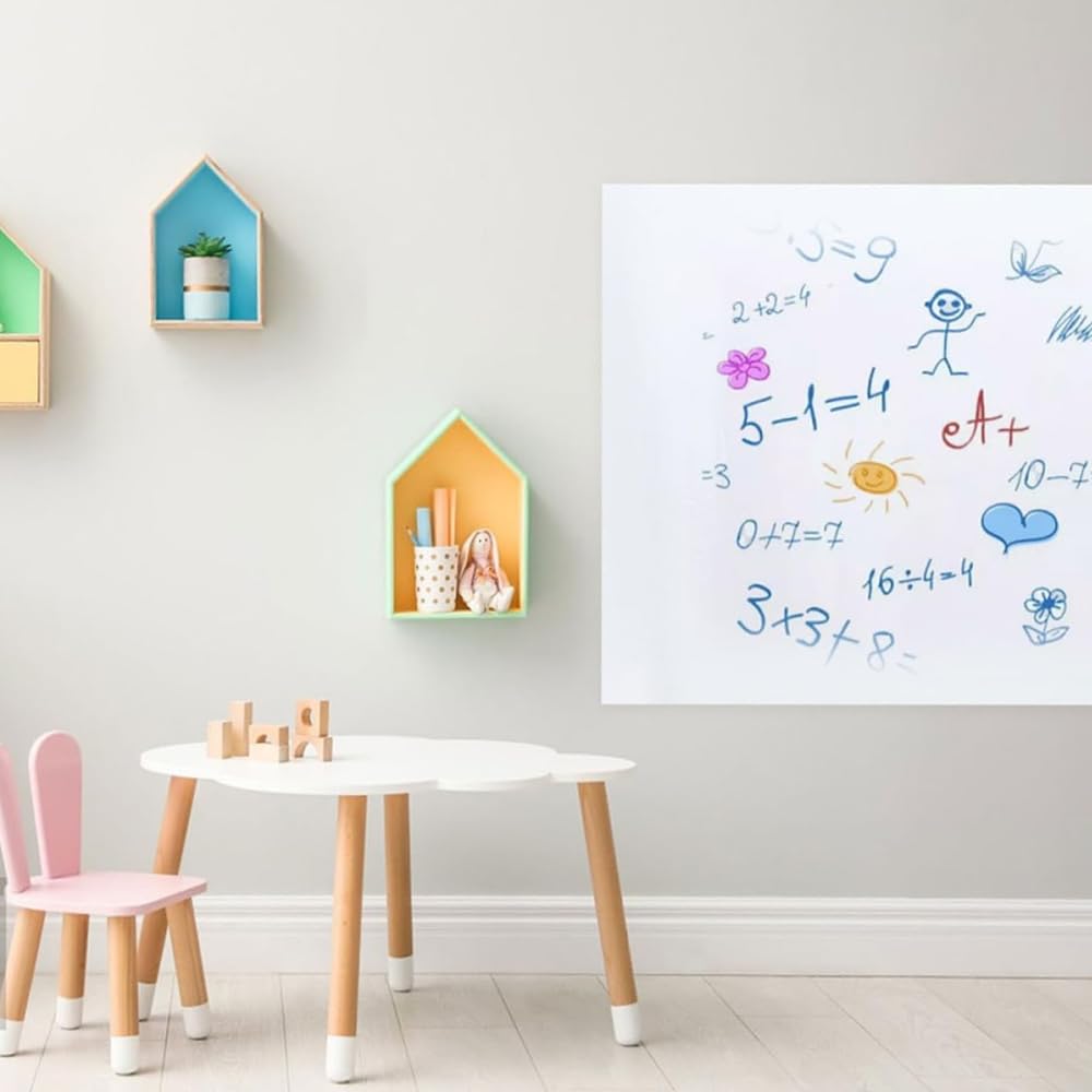 GüncelÇarşı 2'li Paket 60x100 cm 1x Beyaz, 1x Şeffaf Yapışkansız Tutunan Statik Pratik Yazı Tahtası, Çok Amaçlı, Duvara, Cama Yapışkansız Tutunur, Ders Çalışma Yazı Tahtası Manyetik Duvar Sticker