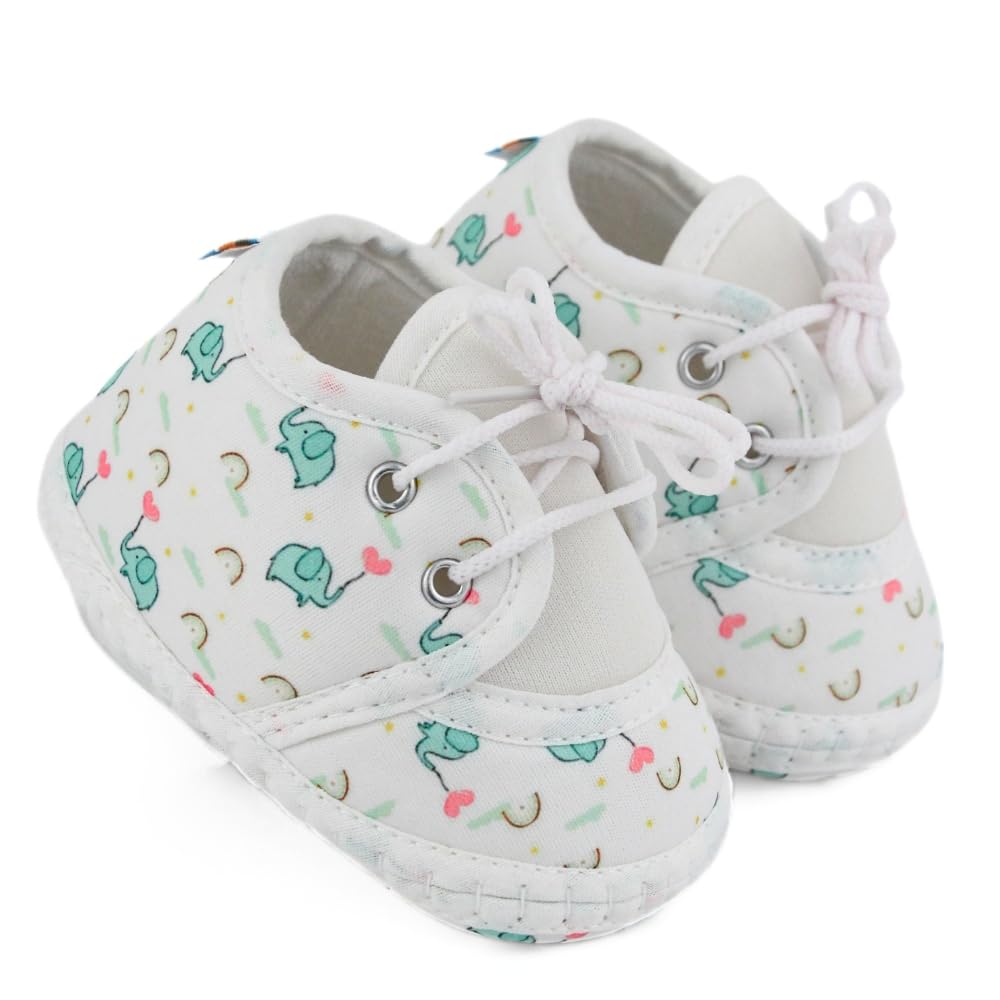 6 To 12 Months Baby Boys & Girls Giraffe Printed Soft Cotton White,Green Lace Shoe Booties-BT5577-image-14
