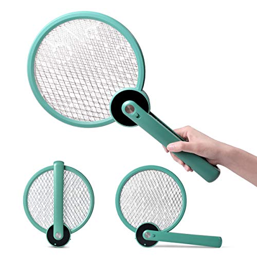 Electric Bug Zapper Fly Swatter Mosquito Killer, 2 in 1 Foldable USB Rechargeable Insect Killer with LED Lighting 3 Layers Safety Mesh for Indoor, Travel, Camping