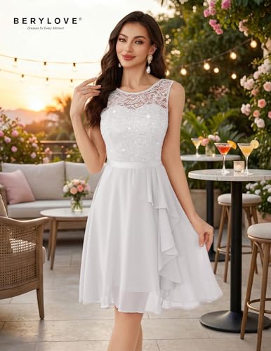 Image of BeryLove Womens Boat Neck A Line Sleeveless Lace Formal Homecoming Dress