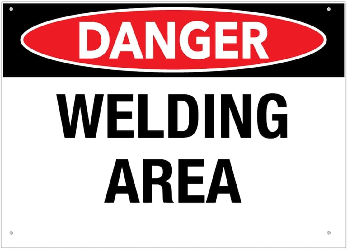 Danger Welding Area Rust Free Aluminum Sign - UV Protected, Waterproof Decor with 4 Pre-Drilled Holes for Factory, Garage - 16x12 Inches​