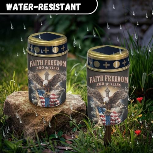 Image of Poceacles Patriotic America 250 Year Eagle Cross Print Solar Pathway Lights Outdoor Grave Solar Lights Waterproof Cemetery Flameless Candles Outdoor Grave Candle Markers Eternal Decor, 6 PCS