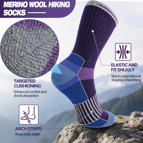 Image of MOGGEI 5 Pairs Merino Wool Hiking Socks Warm Thermal Winter Cozy Cushioned Moisture Wicking Socks for Women & Men