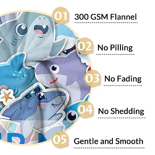 Personalized Shark Blanket Gifts with Name - 50"x60" Cute Throw Blanket for Kids & Adults - Blue Soft Fuzzy Blankets for Bed, Couch & Living Room
