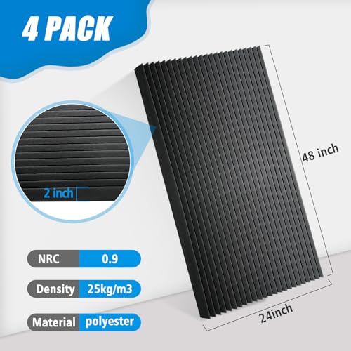 4 PCS Acoustic Panels,48''X24''X2'' Soundproof Foam Wall Panels,High Density Fireproof Noise Cancelling Foam Studio Foam Panel,Noise (Black-4 Pack)