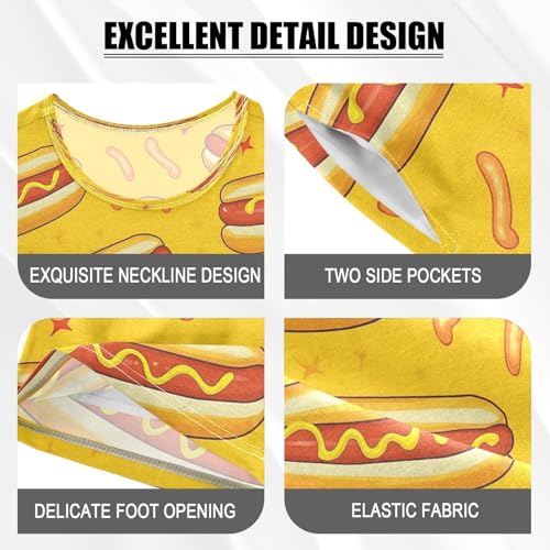 ALAZA Hotdog Yellow Pajamas Set Short Sleeve Cotton Sleepwear Summer Pjs 2 Piece 5-14Y4