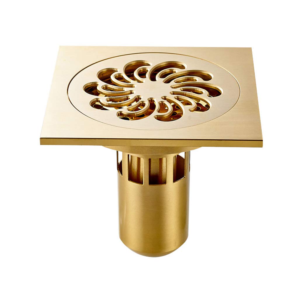 Duschablauf Messing 4 Zoll Quadrat Duschrinne mit Haarsieb Bodensiphon Duschablauf Gitter Bodenbefestigung Ablaufrinne für Badezimmer,Rose Gold