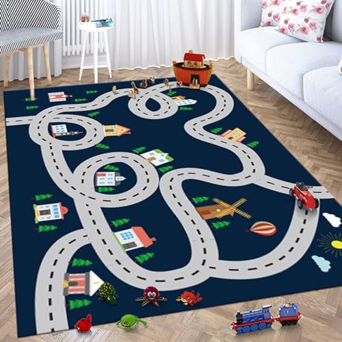 カーペット ラグ 道路 キッズ 80*120cm プレイマット ロードマップ キッズ プレイエリアノンスリップ 教育学習&ゲームラグマット 大きいサイズ 子供用保育園 カラー 数字と色 敷物 屋内 絨毯 長方形 リビングルーム 保育園 オールシーズン カラ