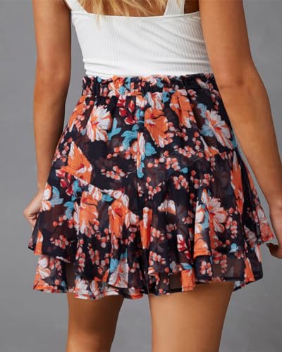 Image of Aoudery Flowy Shorts for Women Casual Boho Floral Skorts Ruffle Mini Skirts Running Tennis Butterfly Chiffon Shorts