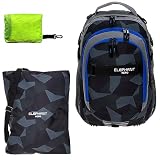 Schulrucksack Jungen Mädchen ab 3. Klasse Schule Tasche Brustgurt Schultasche Rucksack mit Sportbeutel Attach Bag und Regenhülle Premium 3 Teile Set Auswahl rtp (Cyber Camo Schwarz Blau 12770)
