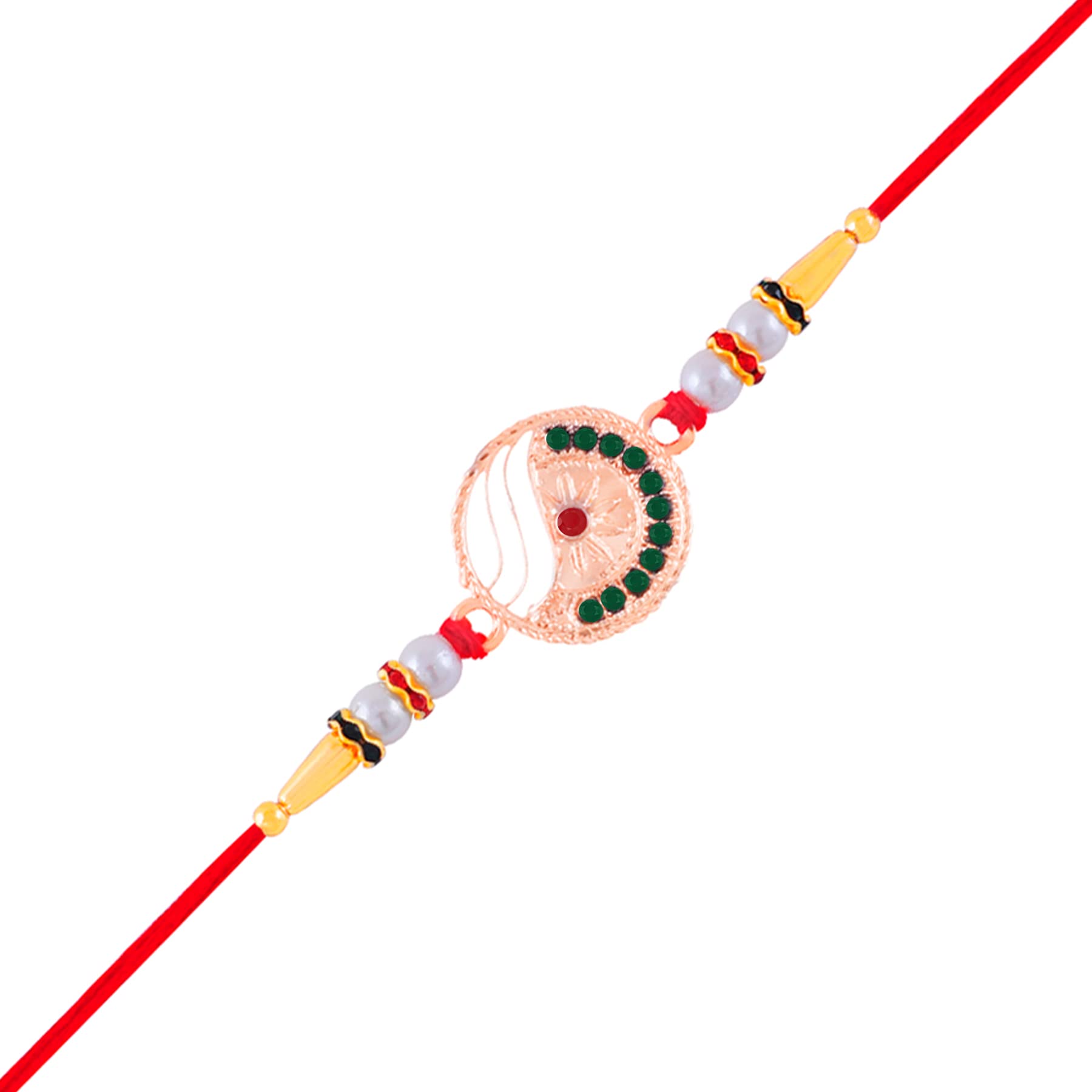 Okos Rakshabandhan Gift Rose Gold Plated White Meenakari Designer Adjustable Alloy Rakhi Bracelet- Rakhi for Brother, Bhaiya, Bhai RK1000404 (B0B61FVVD3) Amazon Price History, Amazon Price Tracker