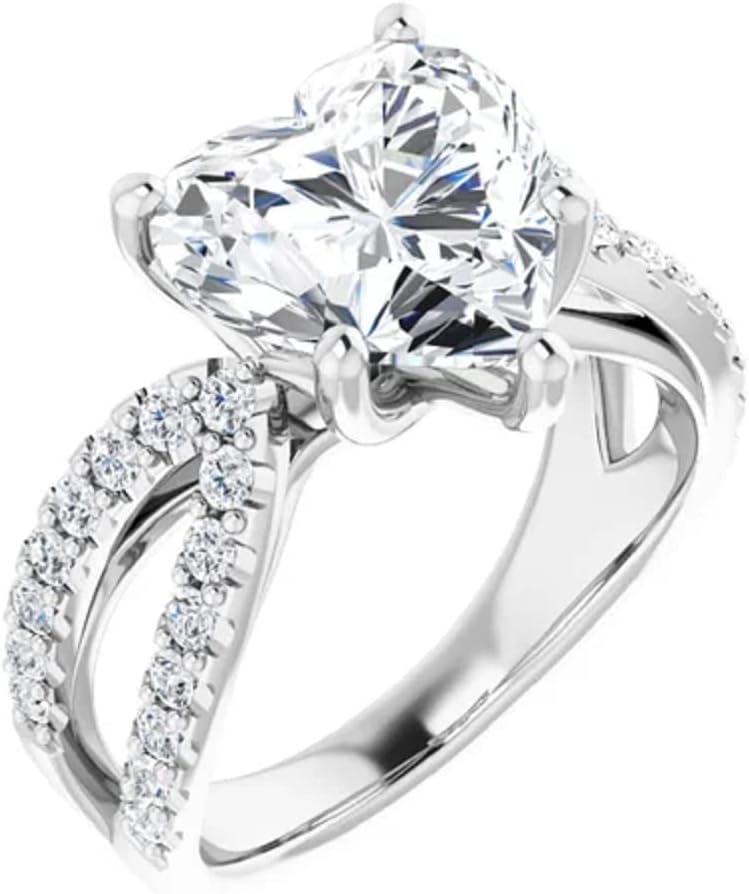 JEWELERYIUM 5 CT Heart Cut Colorless Moissanite Engagement Ring, Wedding/Bridal Ring Set, Solitaire Halo Style, Solid Sterling Silver Vintage Antique Anniversary Promise Ring Gift for Her
