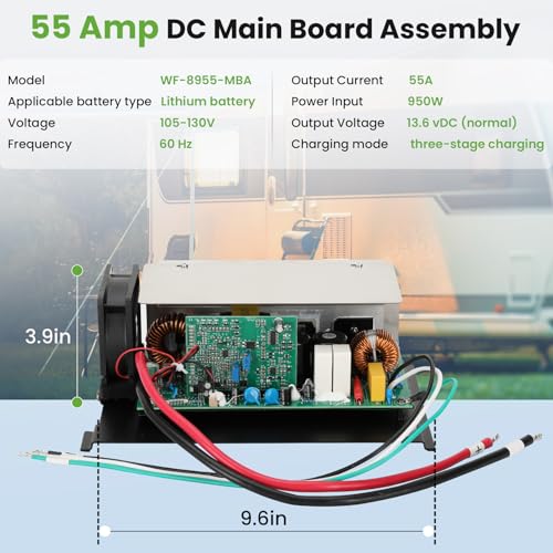 WF-8955-AD-MBA RV Converter DC Main Board Assembly Replacement Unit for 55 Amp WF-8955PEC Power Converter,13.6V Three Stages Smart Charge,Compatible with WF-8900-AD Series,WF-8955-MBA Power Converter