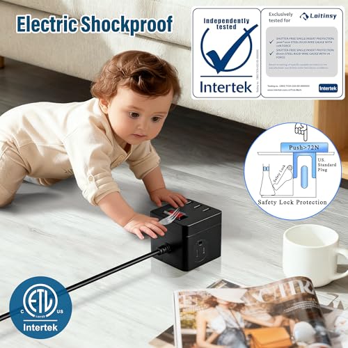 Extensión ultra delgada con enchufe plano y protección IPX4, cubo multitoma con 6 tomas eléctricas, 3 puertos USB-A, 1500W, 1.22 m, montable en pared para interior y exterior, certificación ETL, marca Veeloon miniatura 6