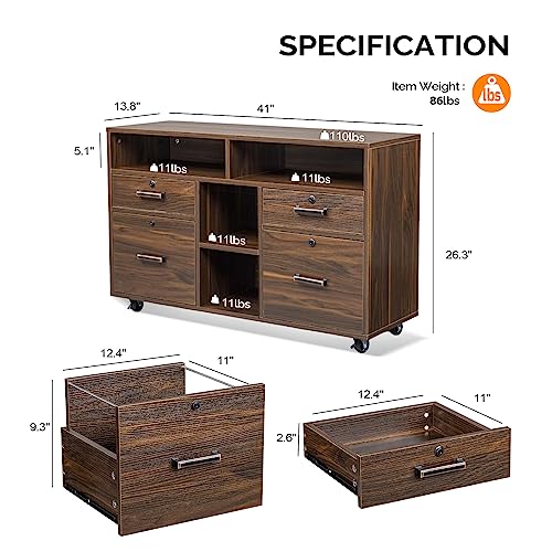 Vingli Wide 4 Drawer File Cabinet With Lock, Wood Lateral File Cabinet With Open Shelves, Lockable Rolling File Cabinets For Home Office thumb #2