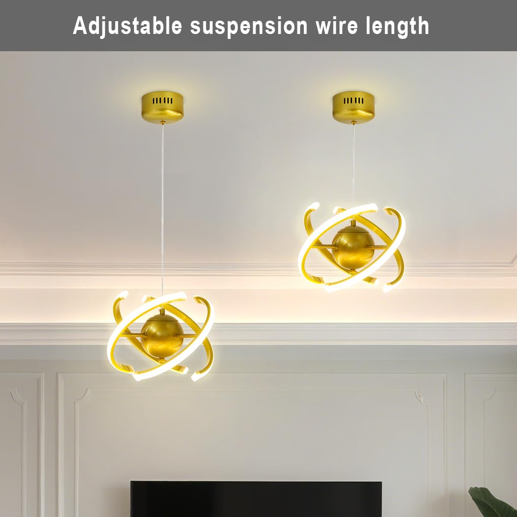 TONGNIDA Modern LED Chandeliers Ceiling Lights,Three Color Temperature Pendant Light,Adjustable Globe Hanging Lights 26W,DIY Light Fittings Ceilings for Kitchen Island and Bedroom,Living Room,Gold - Image 4