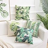 famibay Pack of 4 Tropical Rainforest Pillow Covers Cotton Linen Tropical Palm Leaves Cushion Covers...