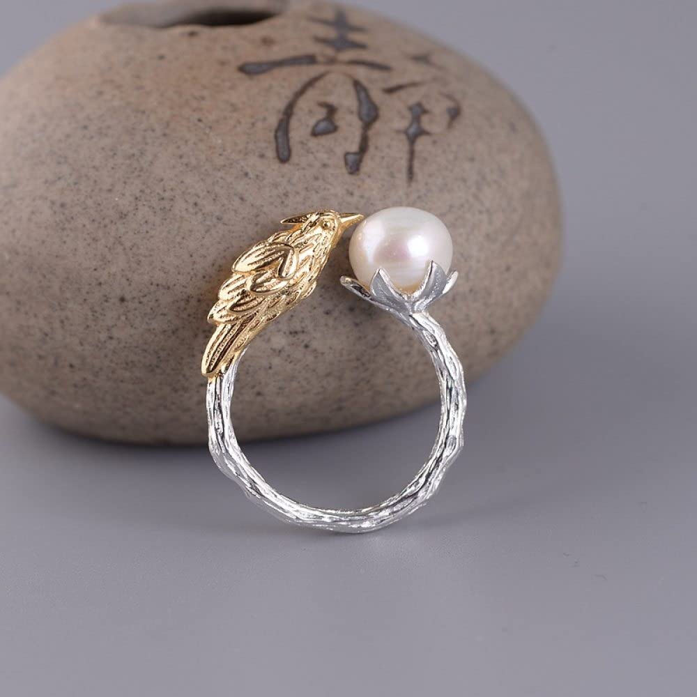 Anello In Argento 925 Da Donna,S925 Anello In Argento Sterling Placcato Oro Con Uccellino Anelli Regolabili Anello Per Dito Indice In Argento Anello Per Eternità Fascino Per Matrimonio Gioielli Reg