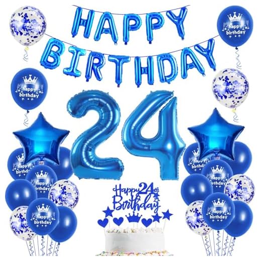 Globos de 24 cumpleaños con diseño de hombre, color azul, para fiesta de 24 cumpleaños, decoración para 24 cumpleaños, decoración para hombre, 24 años