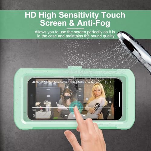 Image of URROY Shower Phone Holder Waterproof, 360 Rotation Shower Phone Case, Anti-Fog High Sensitivity Universal Cover Mount Stand for Bathroom Wall Mirror Bathtub Kitchen, Gift for Men Women New Mint