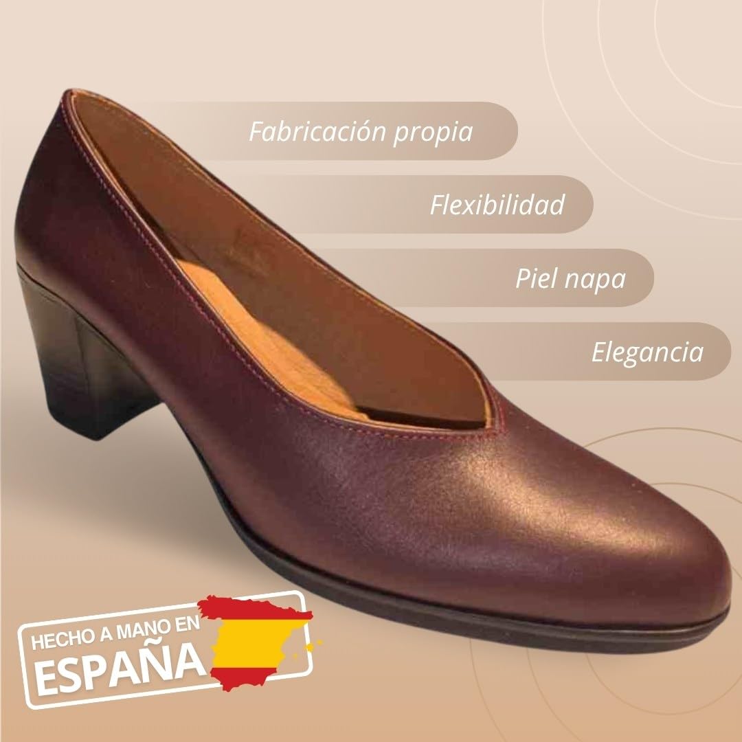 Zapatos de Salón Mujer Belona, Cómodos, Azafatas, Trabajo. Calzado de Piel Fabricados en España Tacón Alto 7 cm