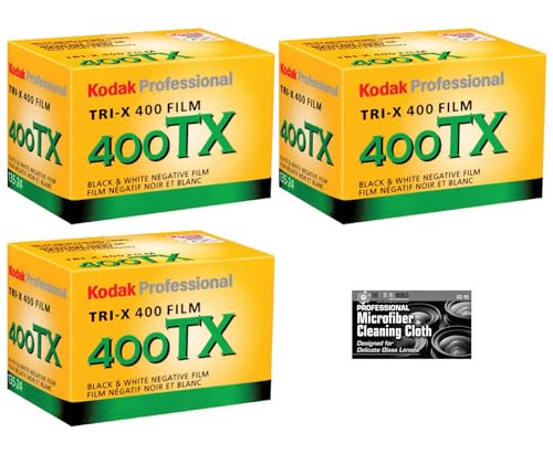 Kodak Professional Tri-X TX 400 モノクロネガフィルム(35mmロールフィルム、24枚露出) - 3枚パック クリーニングクロス付きの商品画像（Amazon）