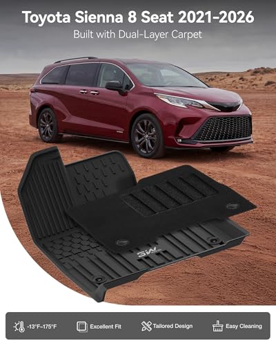 Image of 3W Floor Mats & Cargo Liner for Toyota Sienna 2021-2026 LE /XLE 8-Seat
